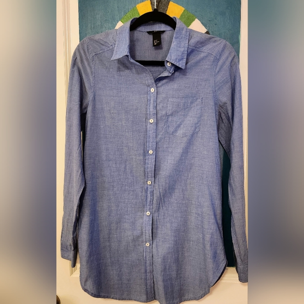 H&M Button Up Blue Cotton Women's Blouse